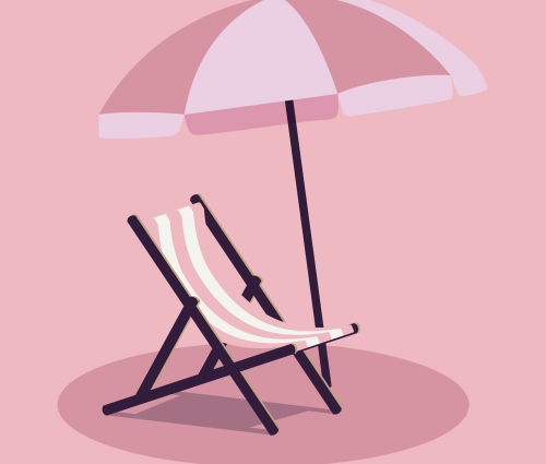 Paraply och solstol som illustrerar semester